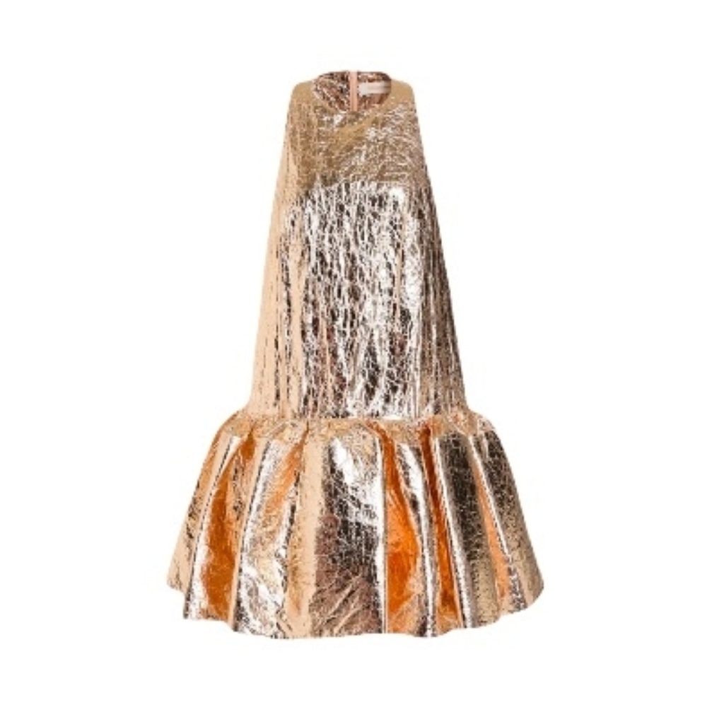 Zimmermann Gold Crinkled Metallic Mini Dress Sz 3 US 10 Pristine, Worn 1x